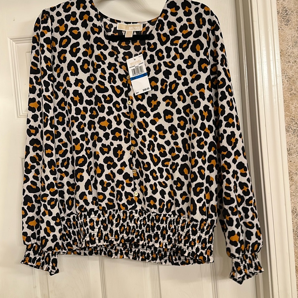 Michael Kors button down leopard blouse size xl